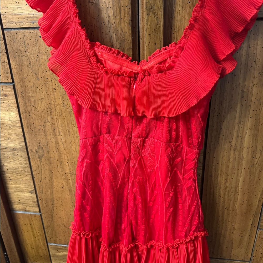 Elegant Red Ruffled Dress - Picture 2 of 5